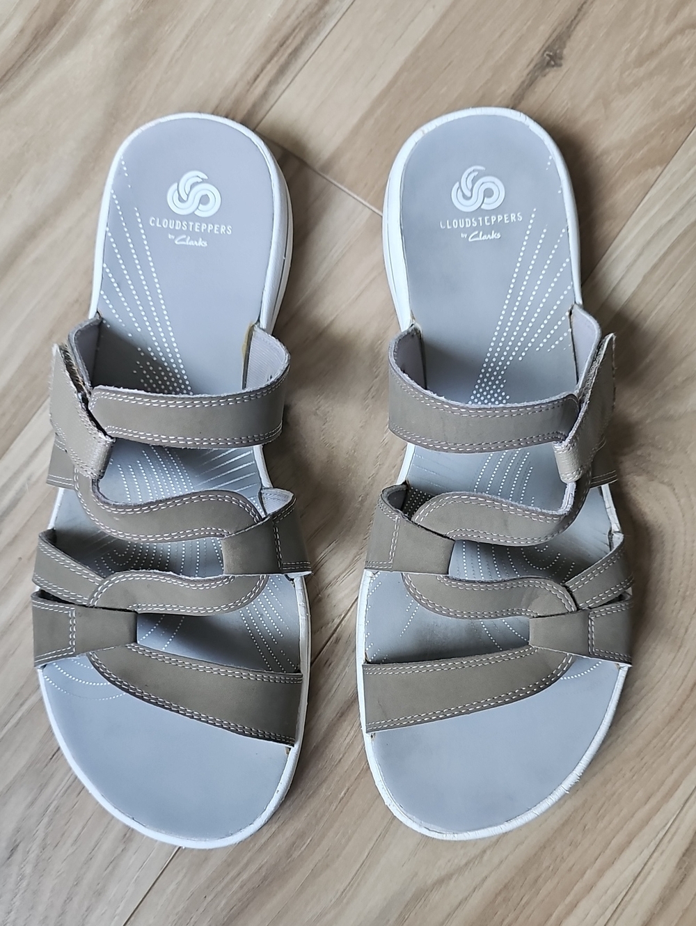 Cloudsteppers by Clarks Taupe Strappy Adjustable Slide Sandals